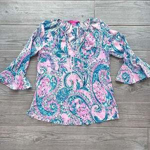 Lilly Pulitzer Womens Multicolor Rayon‎ Floral Flounce Sleeve Top Size XXS